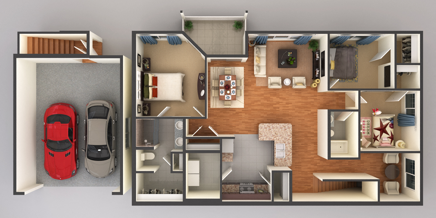 Floor plan for 3 beds, 2 baths, 1676 sqft